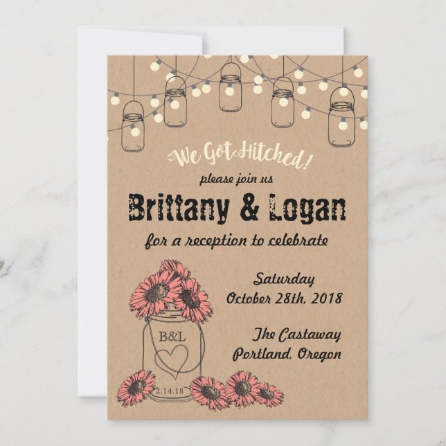 Rustic Mason Jar Eloped Réception Invitation (Devant)