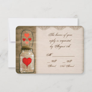 Rustic Mason Jar et Hearts Mariage Carte R.S.V.P.