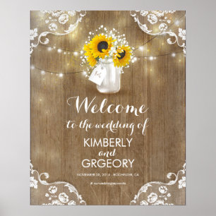 Rustic Mason Jar et Sunflower Affiche de bienvenue