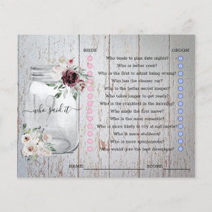 Rustic Mason Jar Fête des mariées Jame