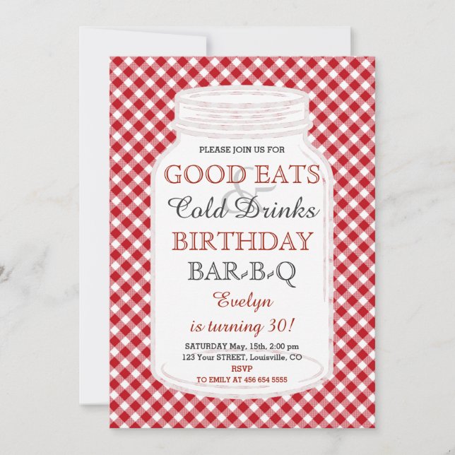 Rustic Mason Jar Invitation BBQ Anniversaire (Devant)
