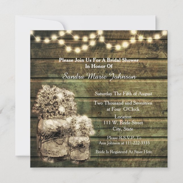 Rustic Mason Jar Invitation de la nuptiale douche (Devant)
