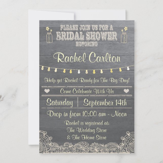 Rustic Mason Jar Invitation de la nuptiale douche (Devant)