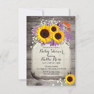 Rustic Mason Jar Sunflower Baby Shower Invitations