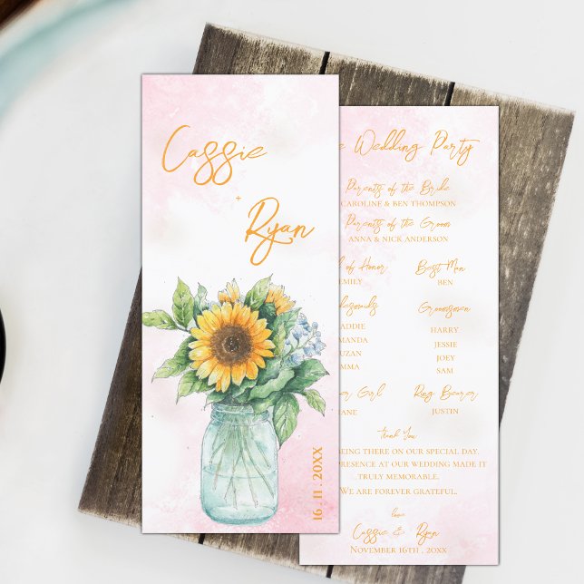 Rustic Mason Jar Sunflower Programme de mariage (Rustic Mason Jar Sunflower Wedding Party Program)