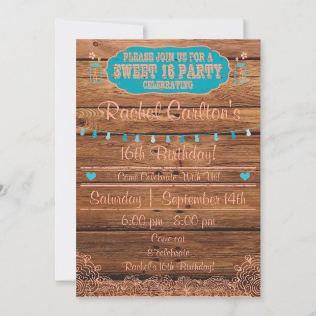 Rustic Mason Jar Sweet 16 Anniversaire Invitation  (Devant)