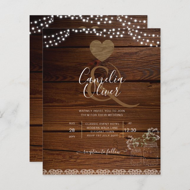 Rustic Mason Jars Lumières Dentelle Gypsophilie MA (Devant / Derrière)