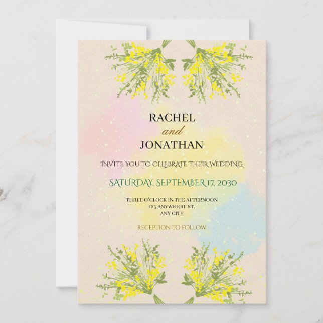 Rustic Mimosa Floral Watercolor Wedding Invitation (Devant)