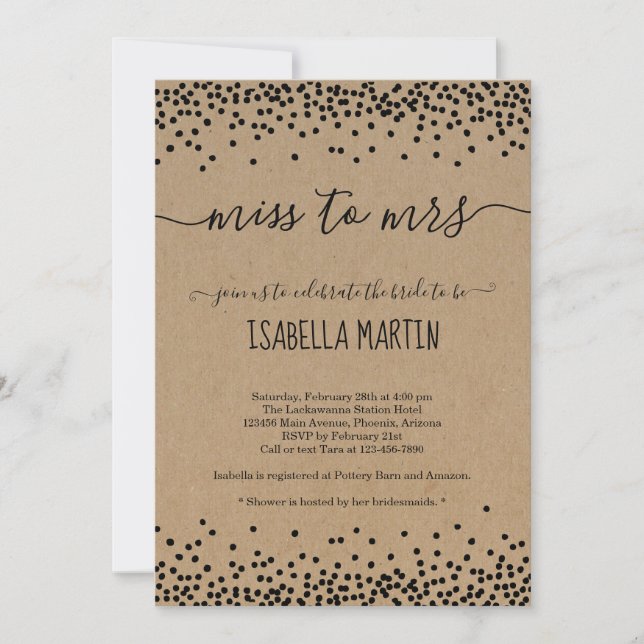 Rustic Miss à Mme Bridal Shower Invitation -Kraft (Devant)