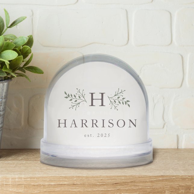 Rustic monogram newlywed one photo snow globe (Créateur téléchargé)
