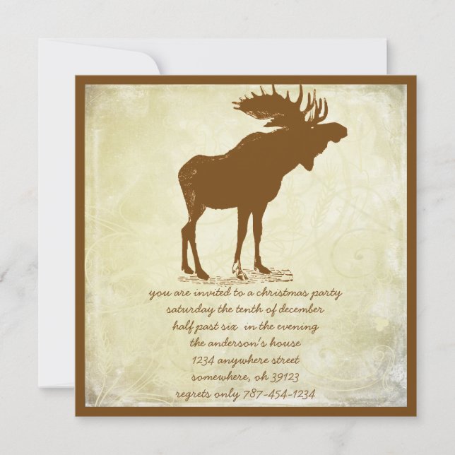 Rustic Moose Christmas Dinner Invitations (Devant)