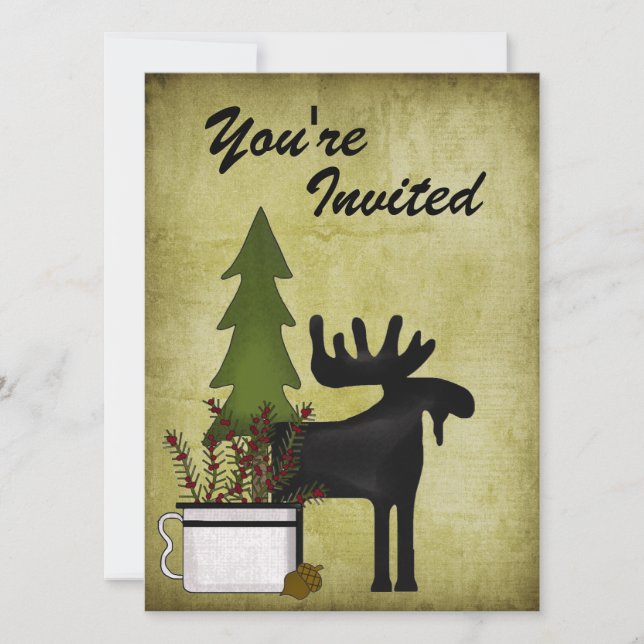 Rustic Mountain Country Moose Birthday Invitation (Devant)