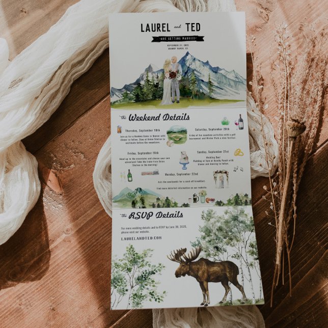 Rustic Mountain Mariage Invitation Tri-Fold (Créateur téléchargé)