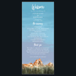 Rustic Mountain Mariage programme de cérémonie<br><div class="desc">Programme de mariage rustique avec illustration de montagnes rouges avec forêt de pins. Toutes les informations sur la cérémonie du mariage et le nom de la fête de mariage indiqué sur ce programme. Parfait pour un mariage d'automne ou d'hiver.</div>