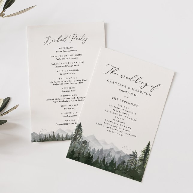 Rustic Mountain Pine Tree Wedding Programme (Créateur téléchargé)