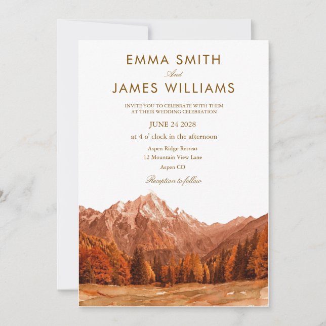  Rustic mountain watercolor  Wedding Invitation  (Devant)