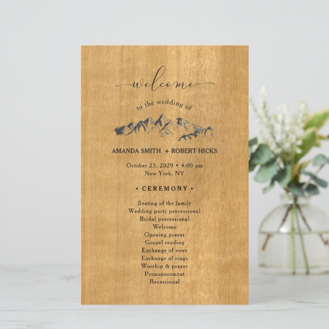Rustic Mountain Wedding Program (Debout devant)