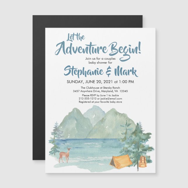 Rustic Mountains Baby shower de camping aventure (Devant / Derrière)
