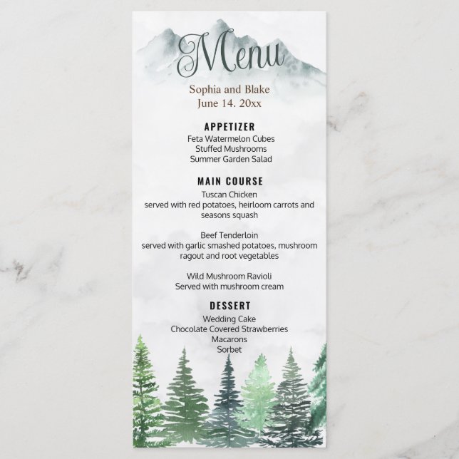 Rustic Mountains & Forest Watercolor Menu plat (Devant)