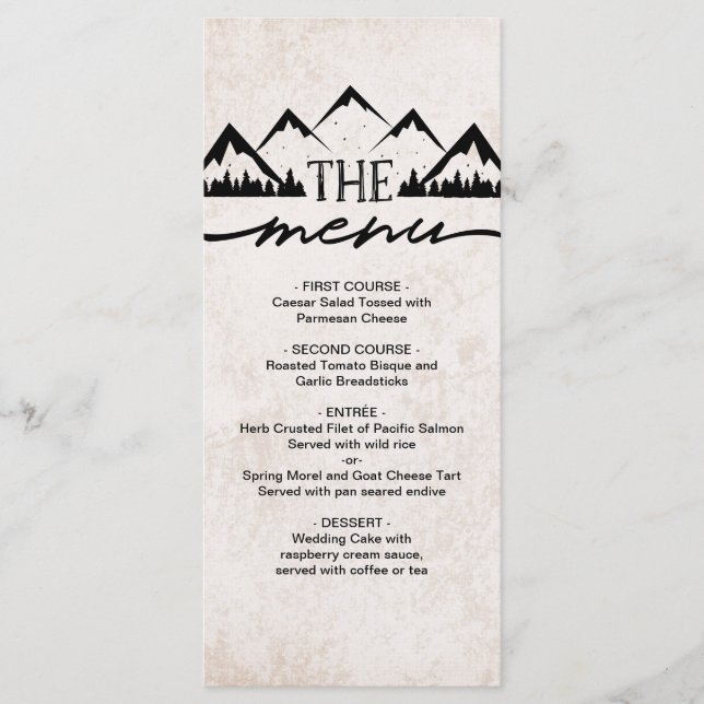 Rustic Mountains & Pine Trees Menu Mariage (Devant)