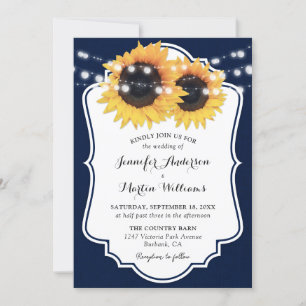 Rustic Navy Burlap Sunflower Invitations de mariag