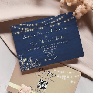 Rustic Navy Éclairage Mariage Invitation