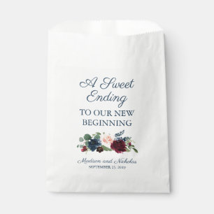 Rustic Navy Marsala Floral Wedding Favor Sacs