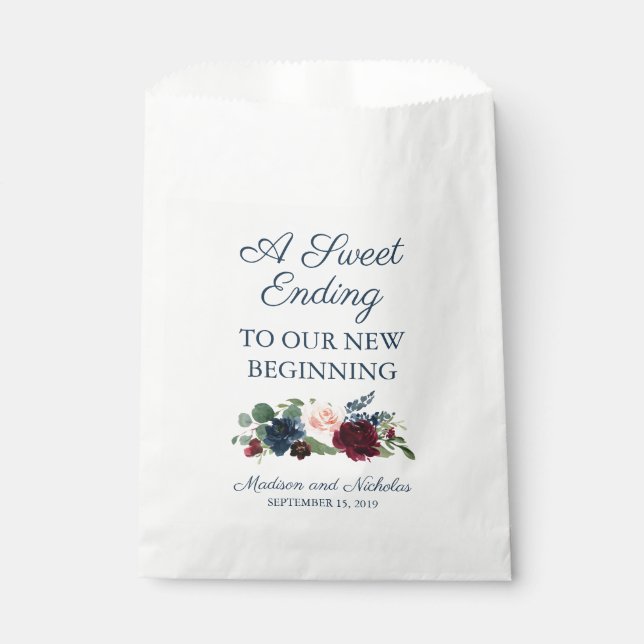Rustic Navy Marsala Floral Wedding Favor Sacs (Devant)
