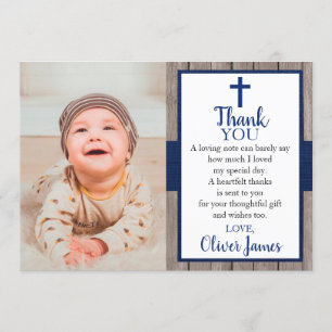 Rustic Navy & Wood Photo Carte de remerciements de