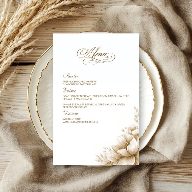 Rustic Neutral Floral Wedding Menu (Créateur téléchargé)