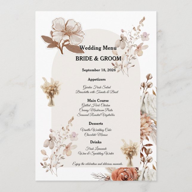 Rustic Neutral Wedding Menu Design (Devant)