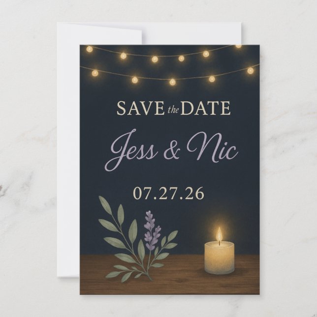 Rustic Night Glow Save the Date Card – Flat Card (Devant)