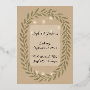 Rustic Olive Green Wedding Invitation with String