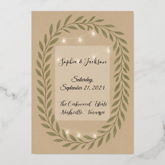 Rustic Olive Green Wedding Invitation with String 