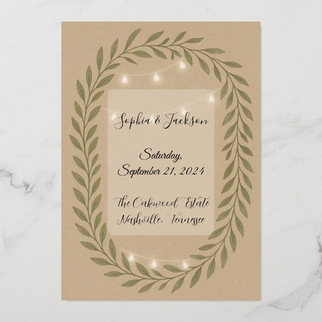 Rustic Olive Green Wedding Invitation with String  (Recto)