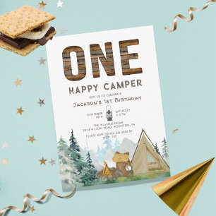 Rustic One Happy Camper Invitation Anniversaire