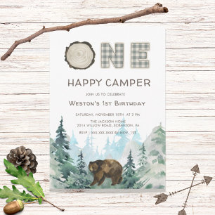 Rustic One Happy Camper Invitation Anniversaire
