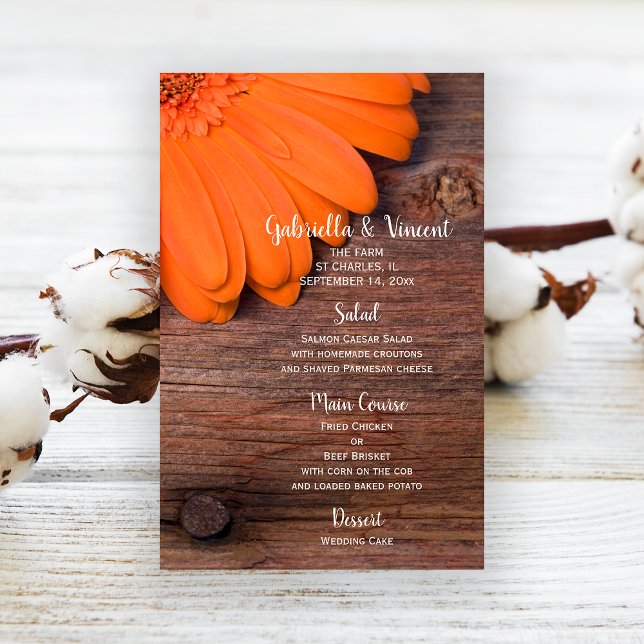 Rustic Orange Daisy Country Barne Menu Mariage (Créateur téléchargé)