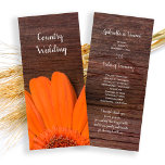 Rustic Orange Daisy Country Programme de mariage d<br><div class="desc">Donnez à vos invités l'ordre de votre ferme rurale ou de la cérémonie de mariage de style ranch de l'Ouest avec le programme de charme Rustic Orange Daisy et Barn Wood Mariage campagnard Program. Ce programme nuptial personnalisé, décontracté mais élégant, présente une photographie florale surannée d'une fleur de marguerite orange...</div>