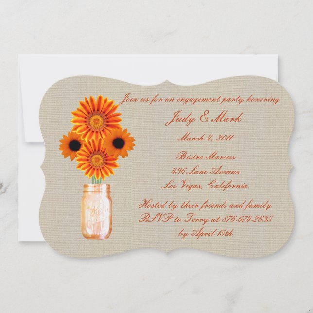 Rustic Orange Mason Jar Invitation de la partie d' (Devant)