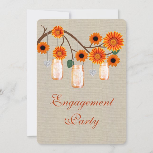 Rustic Orange Mason Jars Engagement Invitation (Devant)