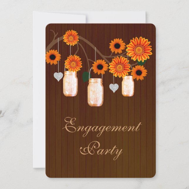 Rustic Orange Mason Jars Engagement Invitation (Devant)