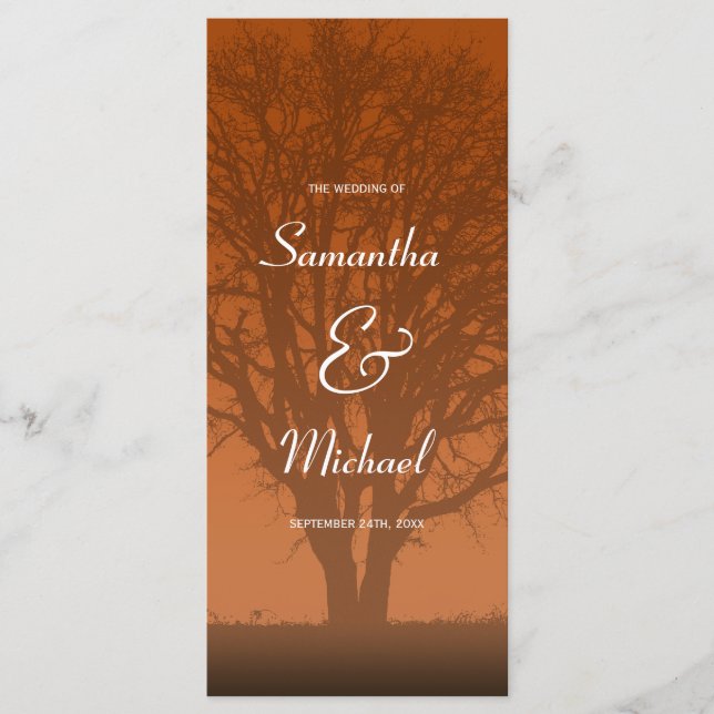Rustic Orange Oak Tree Programme de mariage (Devant)