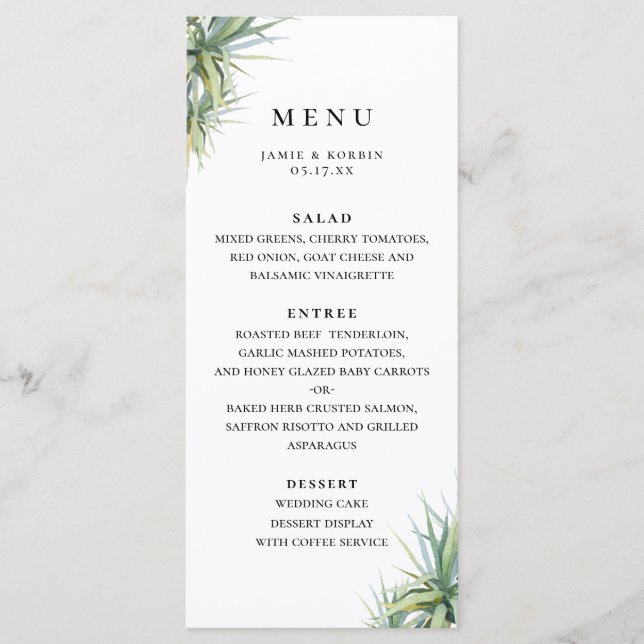 Rustic Palm Leaf Beach Menu de mariage (Devant)