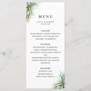 Rustic Palm Leaf Beach Menu de mariage