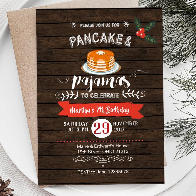 Rustic Pancake et Pyjamas Invitation d'anniversair (Créateur téléchargé)