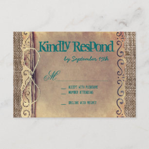Rustic Pays Papier Vintage Mariage Turquoise RSVP