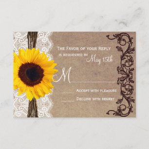 Rustic Pays Sunflower Wedding RSVP Répondre Cartes