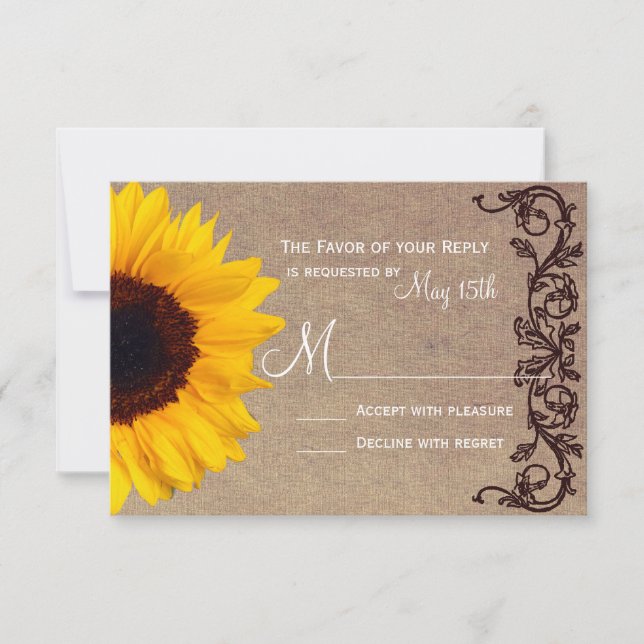 Rustic Pays Sunflower Wedding RSVP Répondre Cartes (Devant)