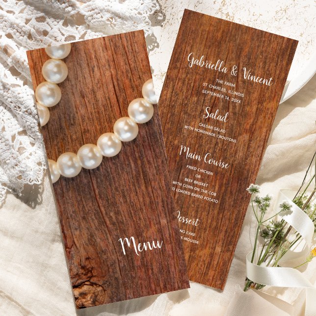 Rustic Pearls and Barn Wood Country Wedding Menu (Créateur téléchargé)